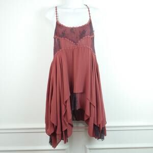 Free People Lace Slipdress Asymmetric Fairy Grunge XS Mixed Media Boho Babydoll